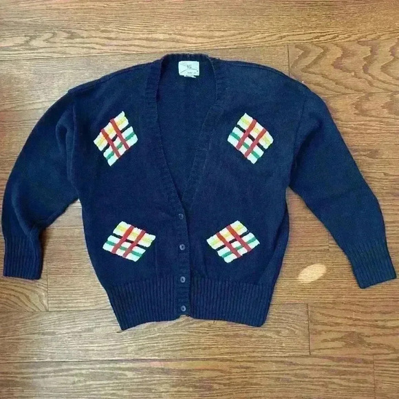 Vintage 90s Patchwork Cardigan Sweater 1992 Preppy Retro Size Large Embroidered - Picture 10 of 10